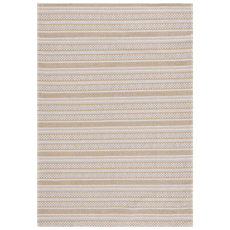Taupe and Beige Striped Wool 3' x 5' Area Rug