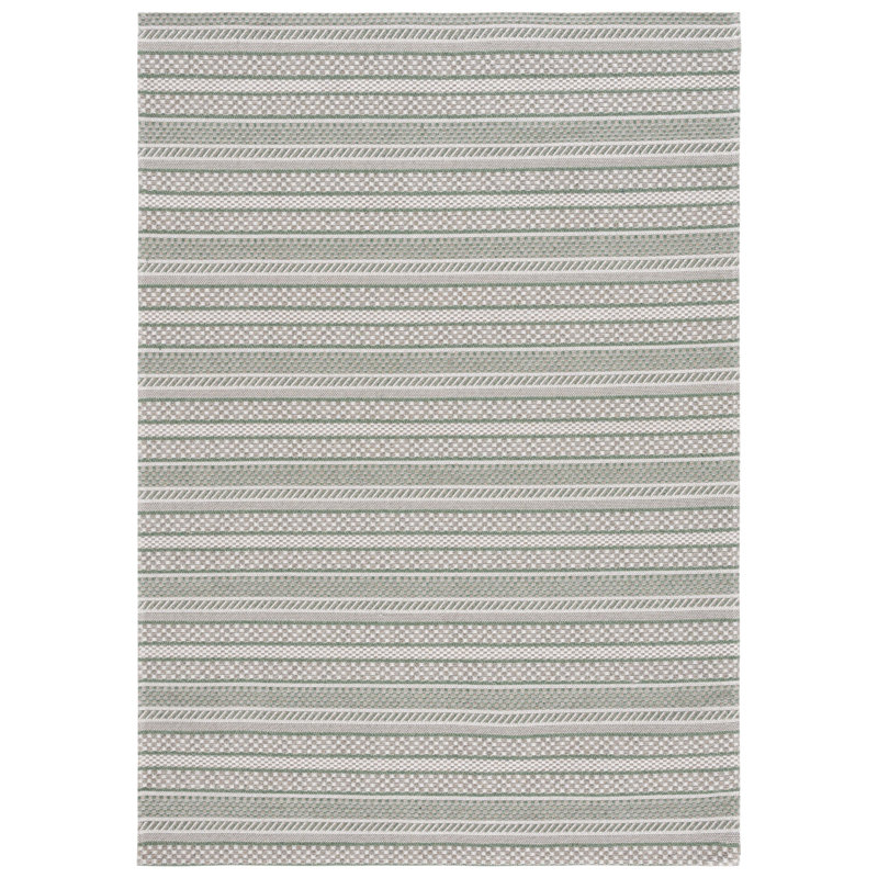 Green Ivory Braided Stripe Wool 47" Reversible Rug - Handmade & Easy Care