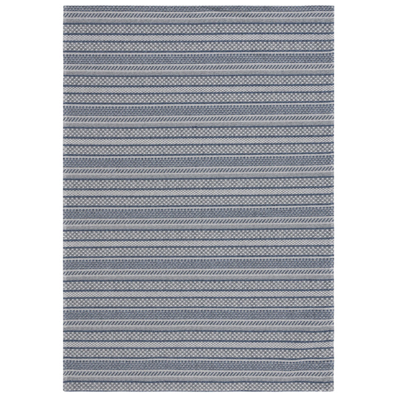 Gray and Blue Striped 9' x 12' Wool Cotton Rug