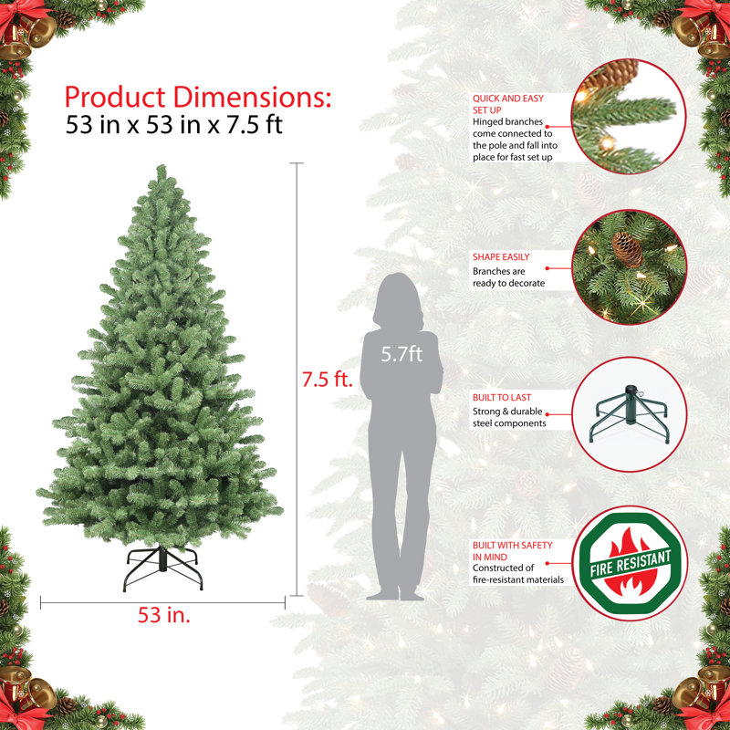 7.5' Green Pre-Lit Artificial Spruce Christmas Tree with Lights