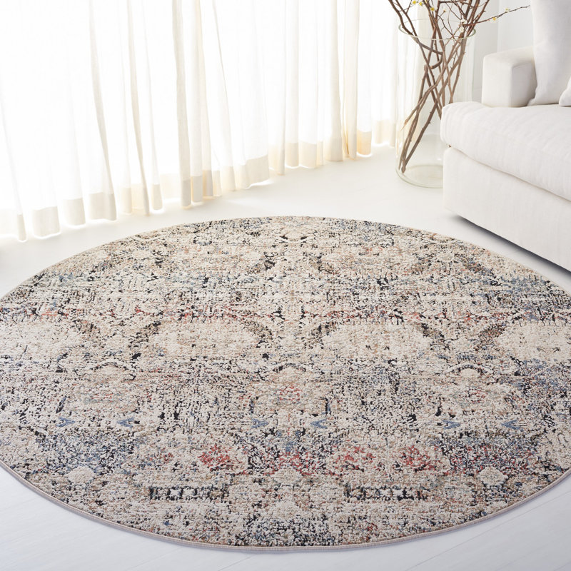 Elegant Ivory & Navy Round Wool-Synthetic Blend Rug, 79"