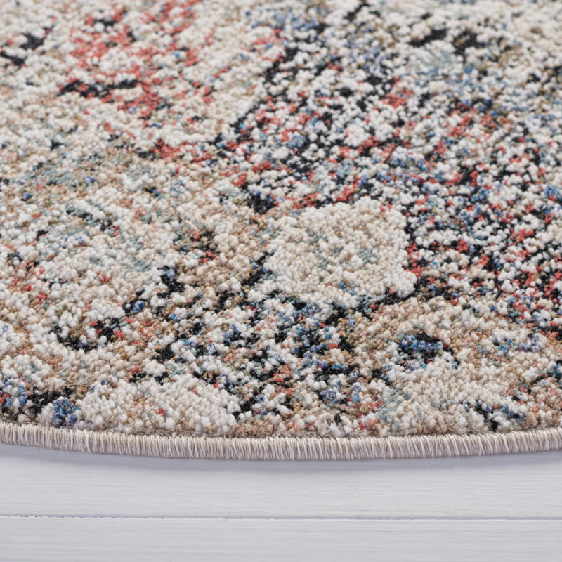 Elegant Ivory & Navy Round Wool-Synthetic Blend Rug, 79"