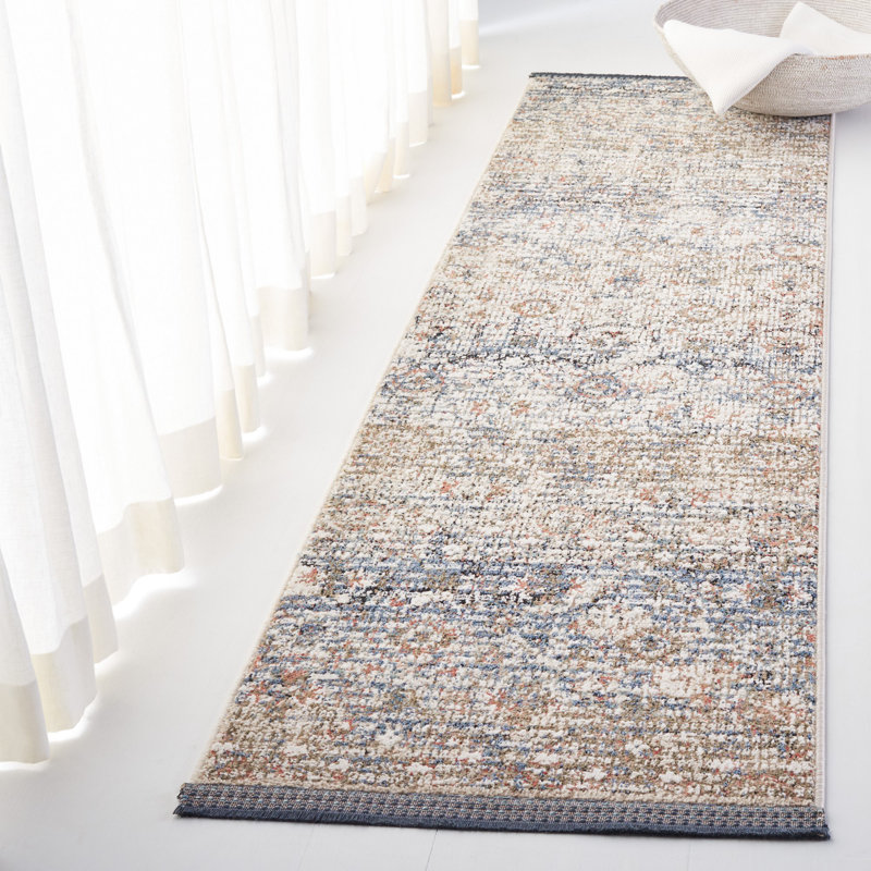Ivory & Navy Hand-Knotted Wool Blend Runner Rug, 2'2" x 8'