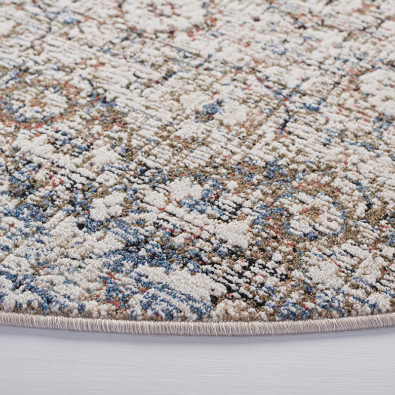 Navy and Rust Round Hand-Knotted Synthetic Rug