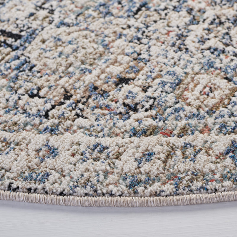 Serene Ivory & Navy Round Wool-Blend 79" Area Rug