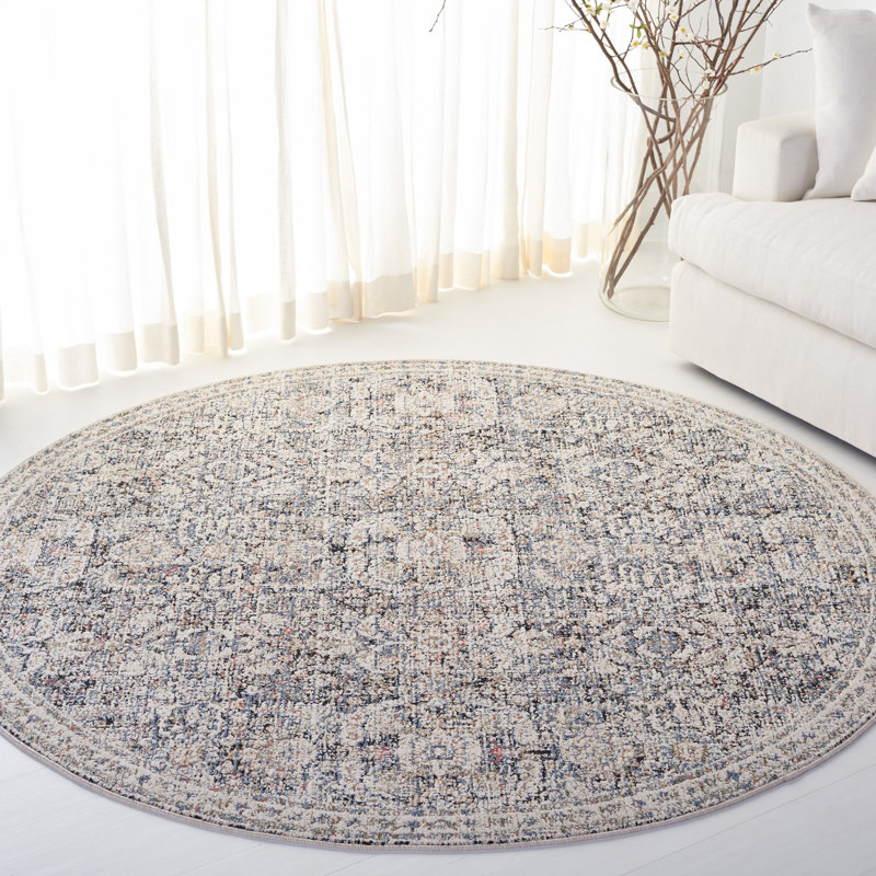 Serene Ivory & Navy Round Wool-Blend 79" Area Rug