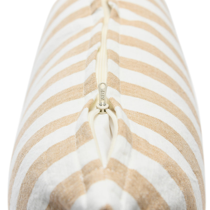Beige Striped Cotton Lumbar Pillow Cover 20" x 12"
