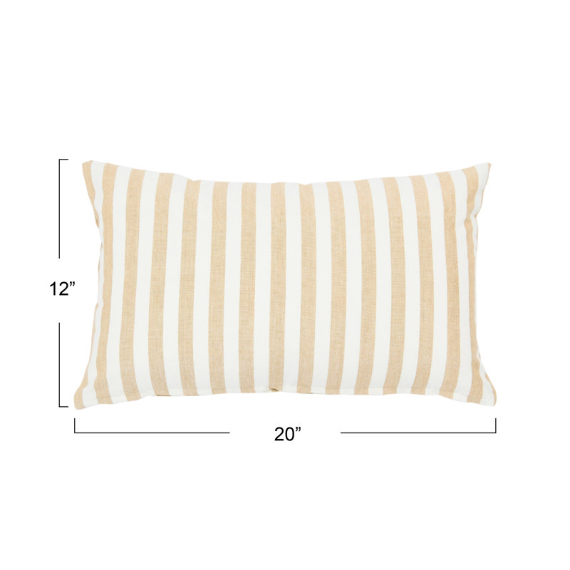 Beige Striped Cotton Lumbar Pillow Cover 20" x 12"