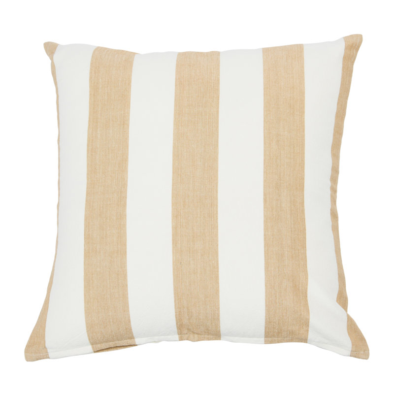 20'' Beige and White Striped Cotton Throw Pillow