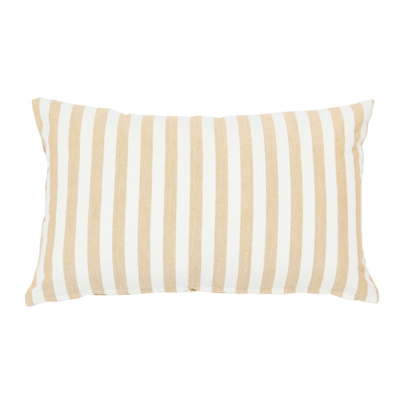 Beige Striped Cotton Lumbar Pillow Cover 20" x 12"