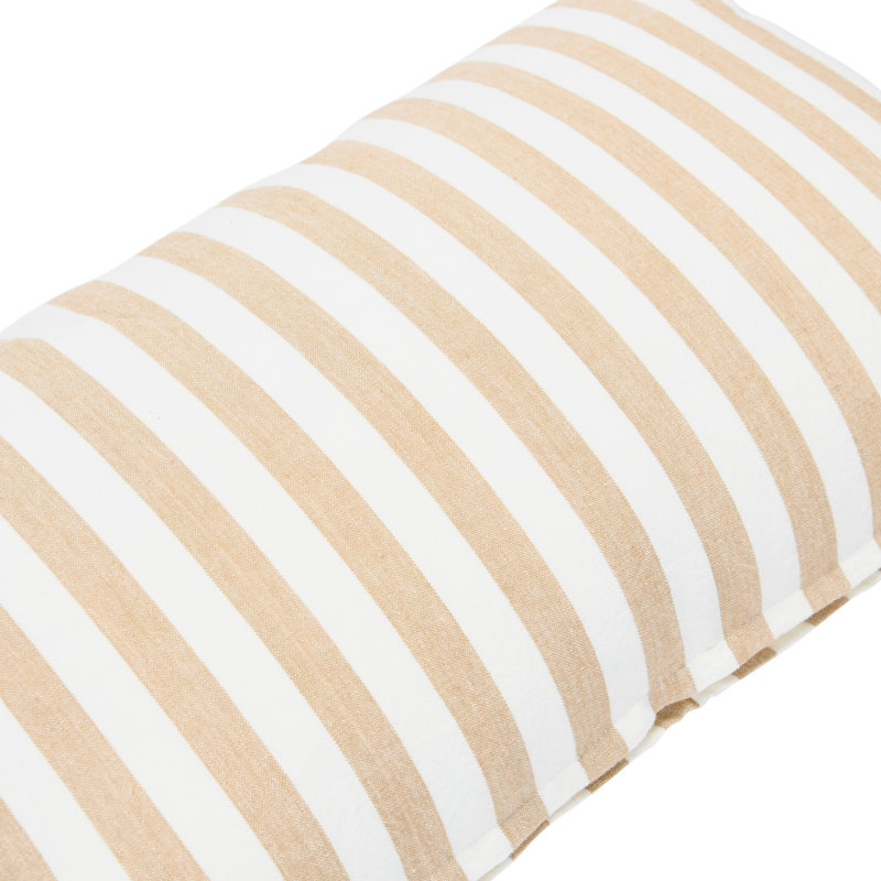 Beige Striped Cotton Lumbar Pillow Cover 20" x 12"