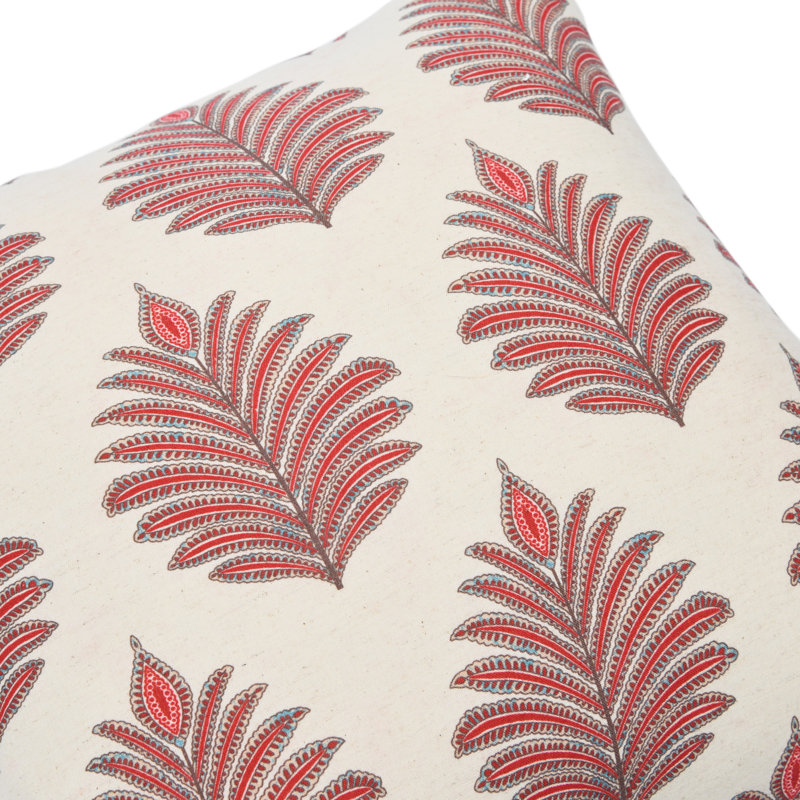 Red and Beige Cotton Fern Pattern Throw Pillow Cover