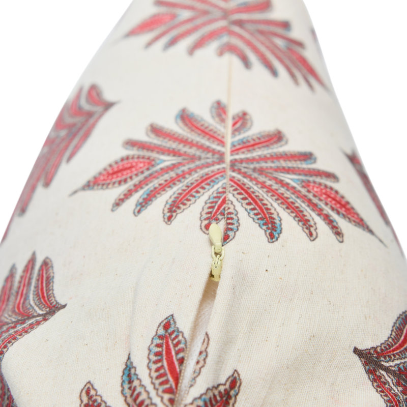 Red and Beige Cotton Fern Pattern Throw Pillow Cover
