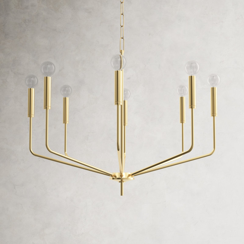 Aged Brass 8-Light Candle Style Metal Chandelier