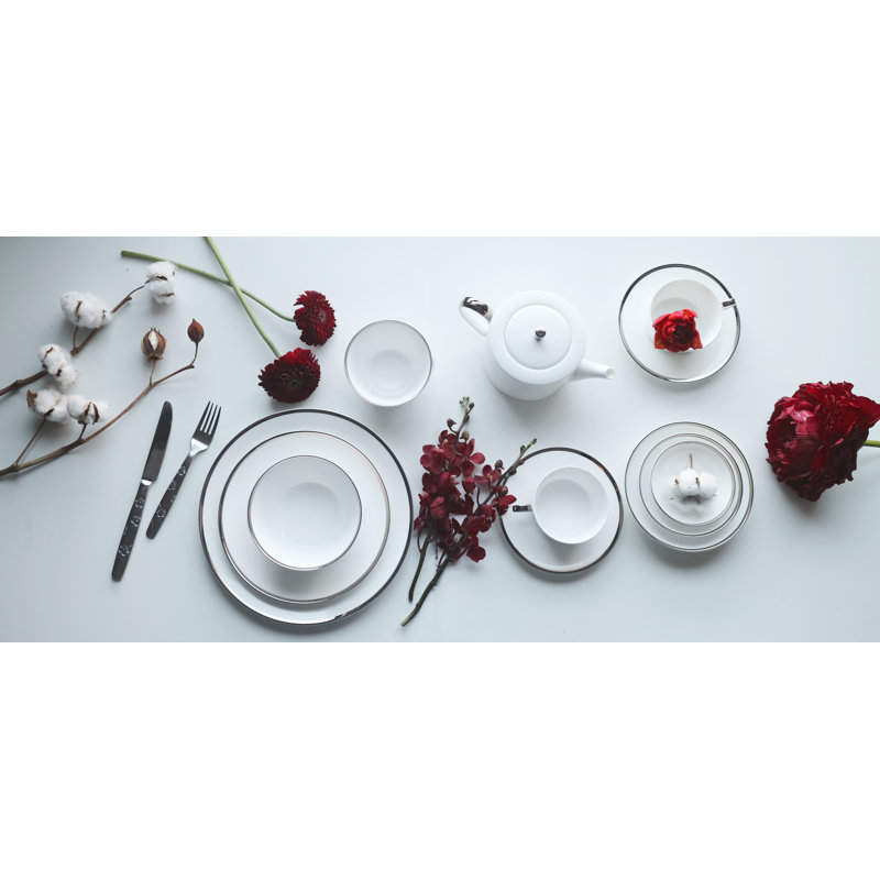 White Ceramic Dessert Bowl with Platinum Rim