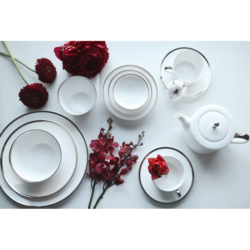 White Ceramic Dessert Bowl with Platinum Rim