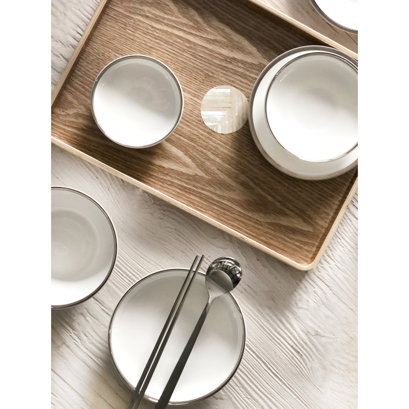 White Ceramic Dessert Bowl with Platinum Rim