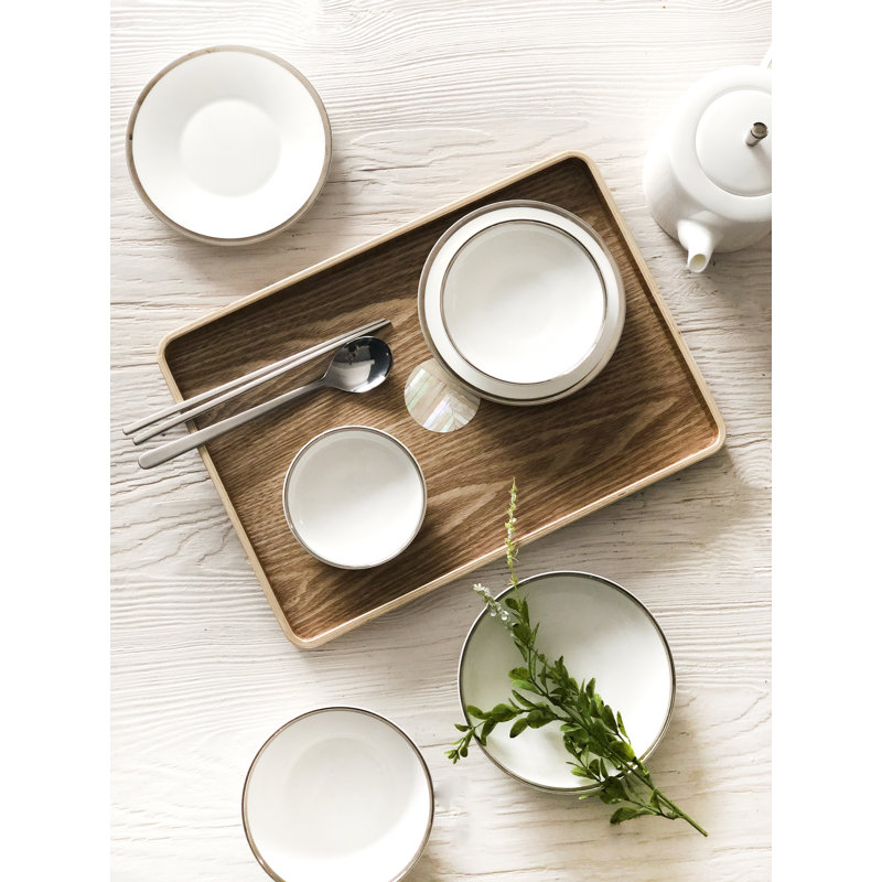 White Ceramic Dessert Bowl with Platinum Rim