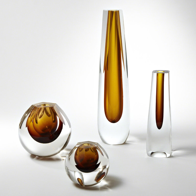 Amber Triangle Cut Glass Decorative Table Vase
