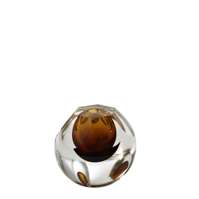 Amber Triangle Cut Glass Decorative Table Vase