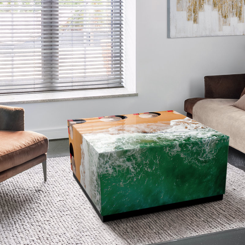 Beach Bliss Rectangular Glass and Wood Coffee Table