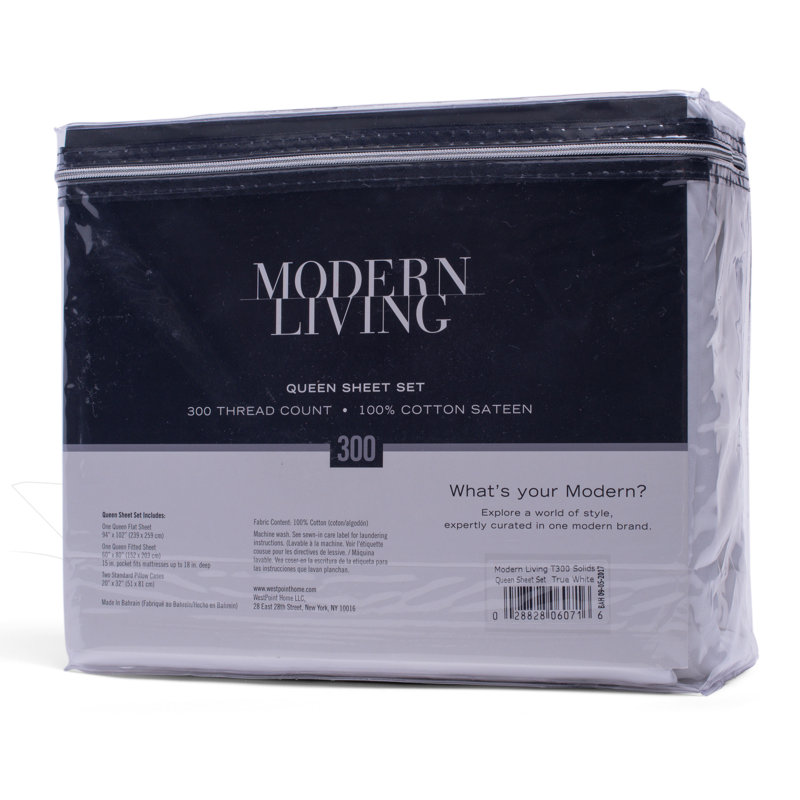 True White 300 Thread Count Cotton Full Sheet Set