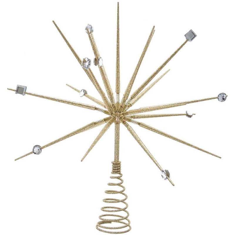 Gold Metal Starburst Tree Topper with Gems