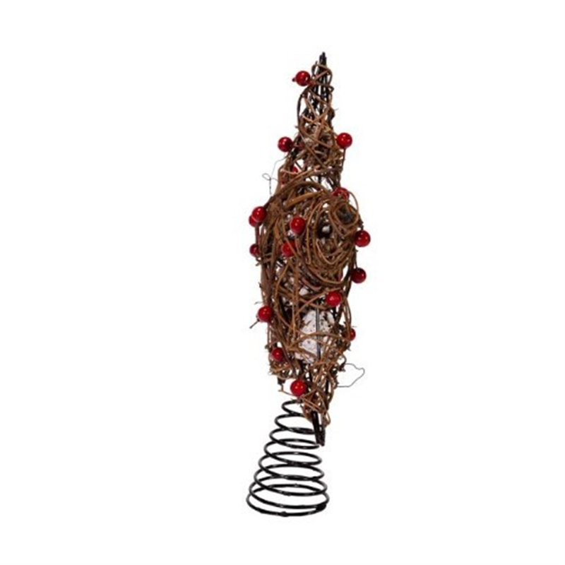 12-Inch Rustic Brown Metal Star Tree Topper with Red Berries