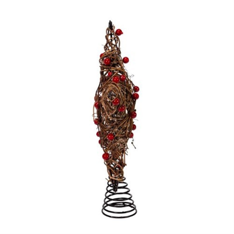 12-Inch Rustic Brown Metal Star Tree Topper with Red Berries