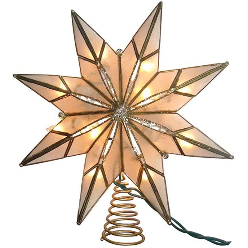 Gold and White 9-Inch 10-Light Metal Capiz Star Tree Topper