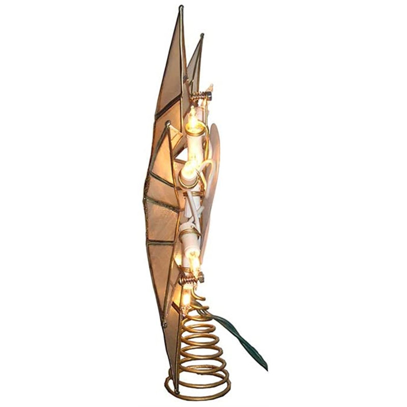Gold and White 9-Inch 10-Light Metal Capiz Star Tree Topper