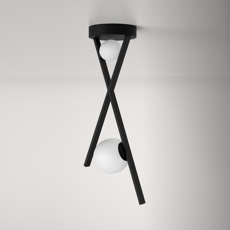 Matte Black Geometric LED Pendant with Frosted Glass Globes