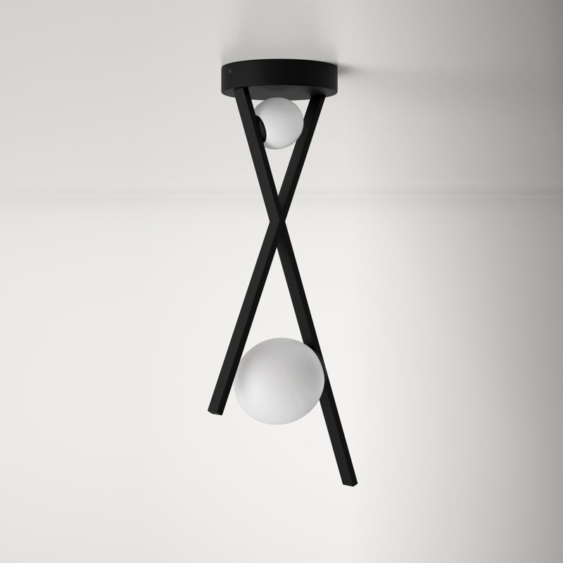 Matte Black Geometric LED Pendant with Frosted Glass Globes