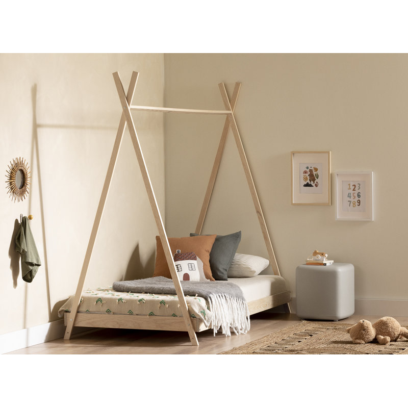 Twin Light Wood Pine Platform Bed Frame with Slats