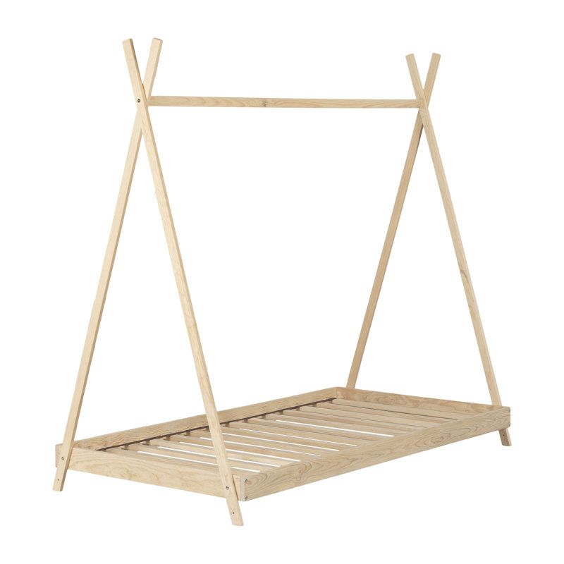 Twin Light Wood Pine Platform Bed Frame with Slats