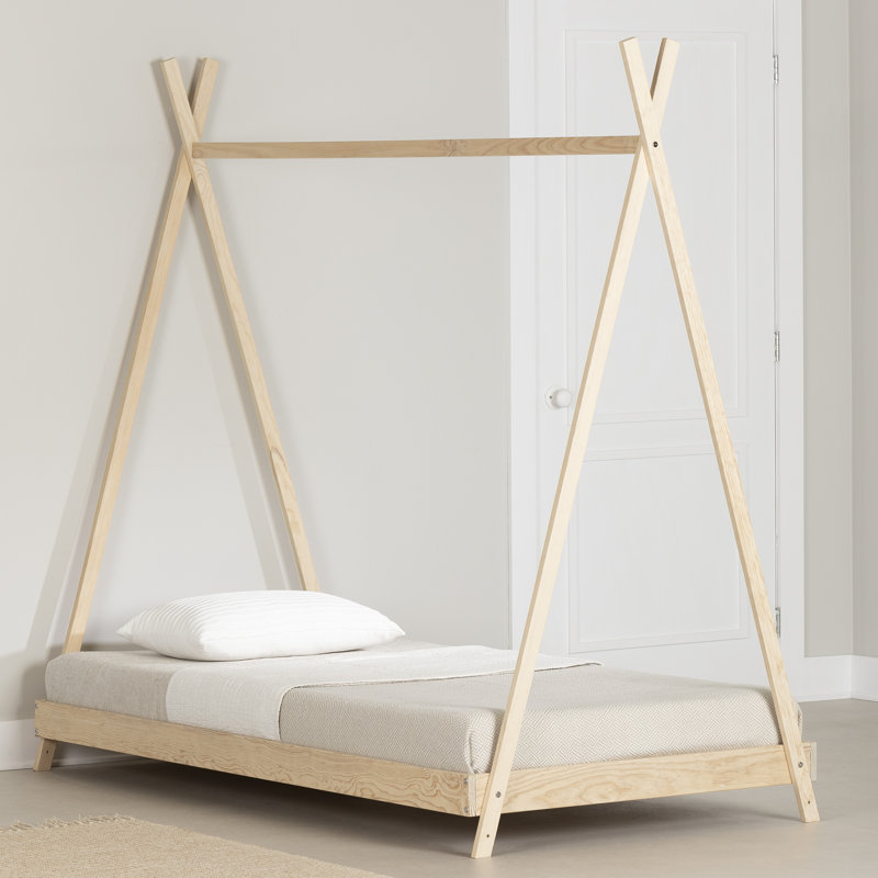 Twin Light Wood Pine Platform Bed Frame with Slats