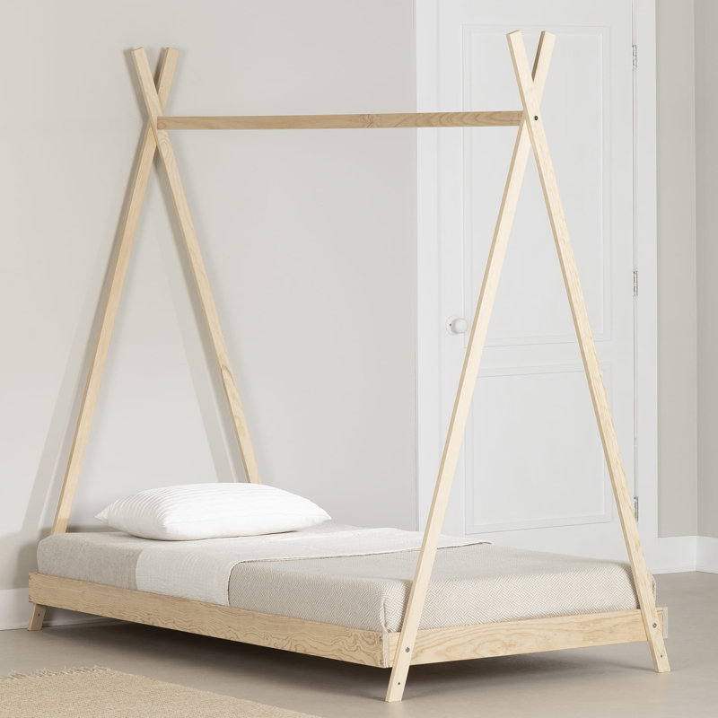Twin Light Wood Pine Platform Bed Frame with Slats
