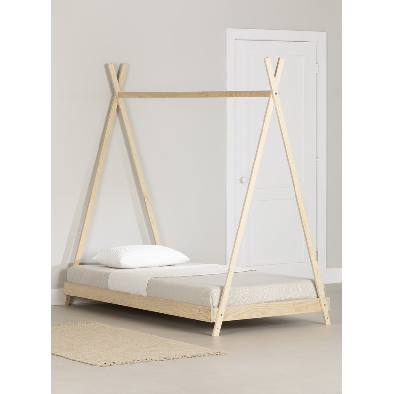 Twin Light Wood Pine Platform Bed Frame with Slats
