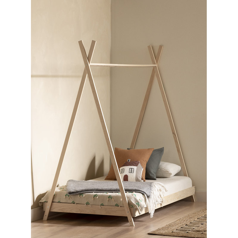 Twin Light Wood Pine Platform Bed Frame with Slats