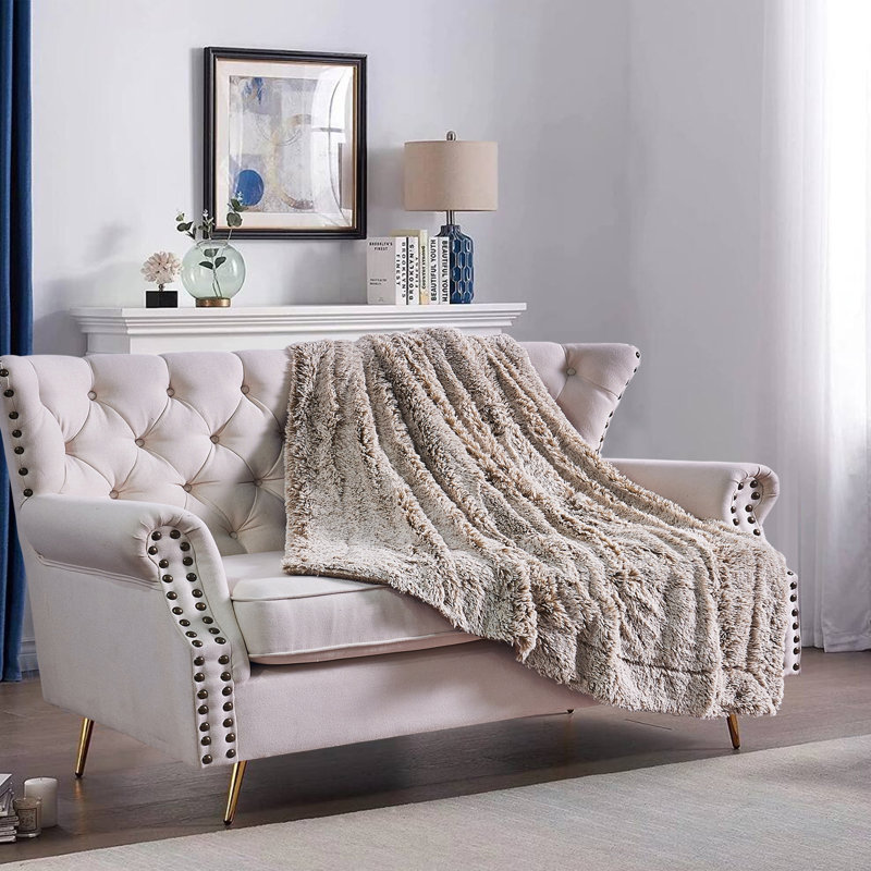 Electric Beige Sherpa Faux Fur Throw Blanket