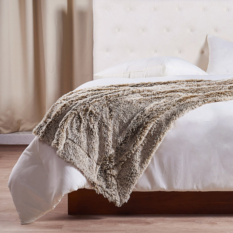 Electric Beige Sherpa Faux Fur Throw Blanket