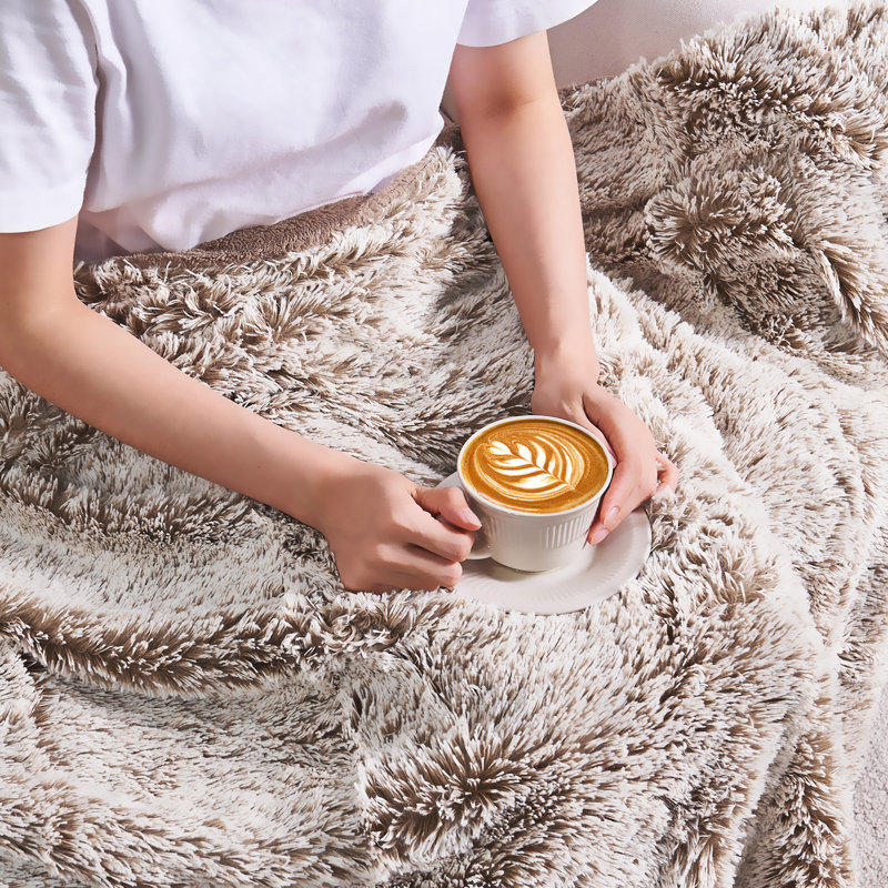Electric Beige Sherpa Faux Fur Throw Blanket