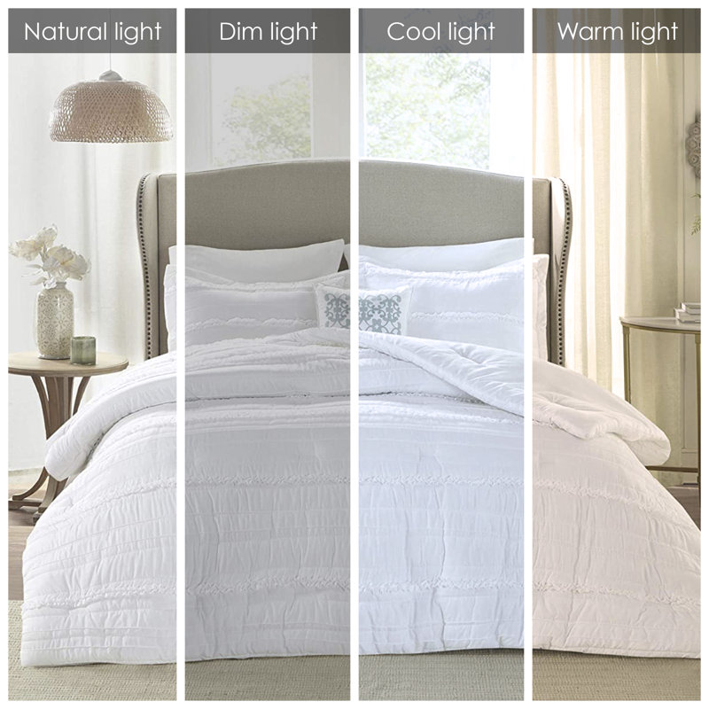 Celeste White Microfiber King Comforter Set with Ruffles