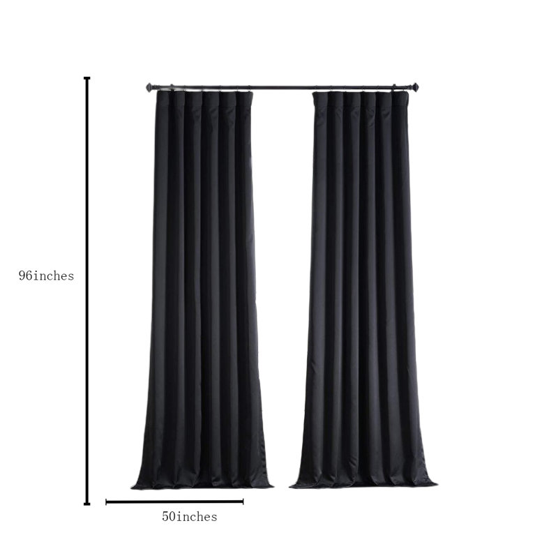 Raven Black Polyester Blackout Curtain Pair 50" x 96"