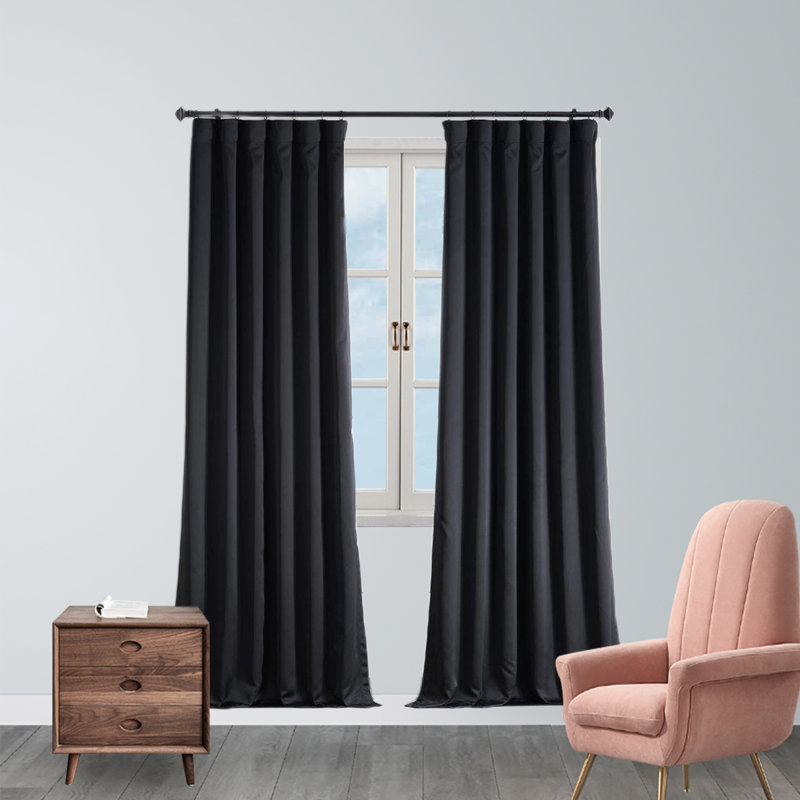 Raven Black Polyester Blackout Curtain Pair 50" x 96"