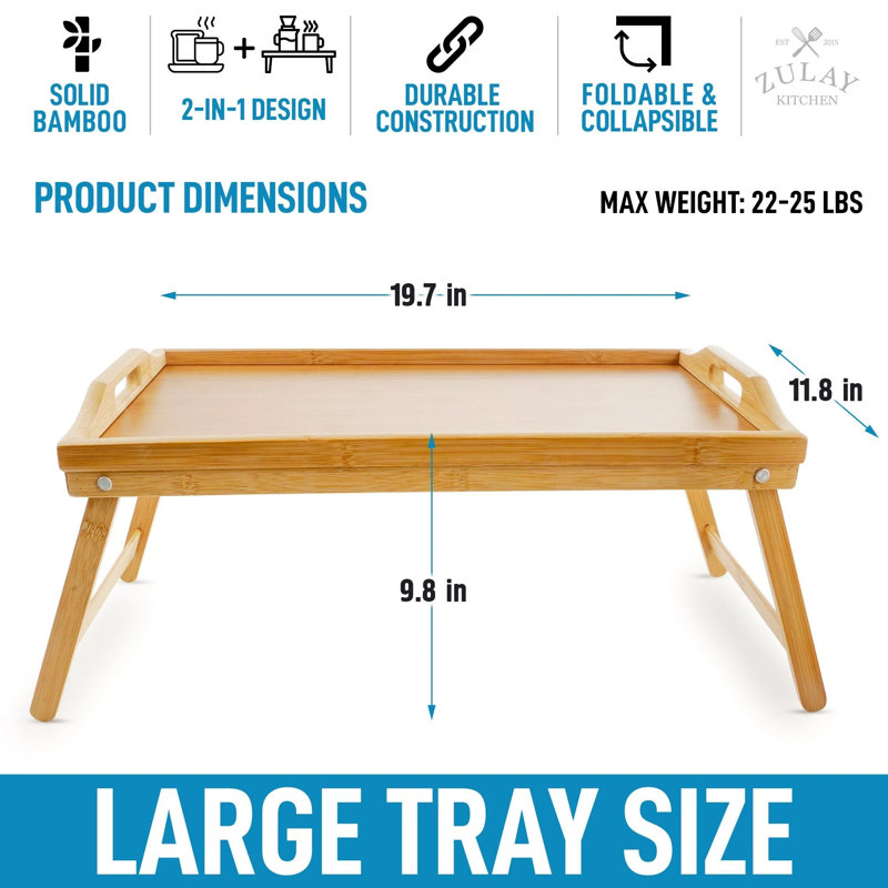 Zulay Solid Bamboo Foldable Breakfast Bed Tray with Handles