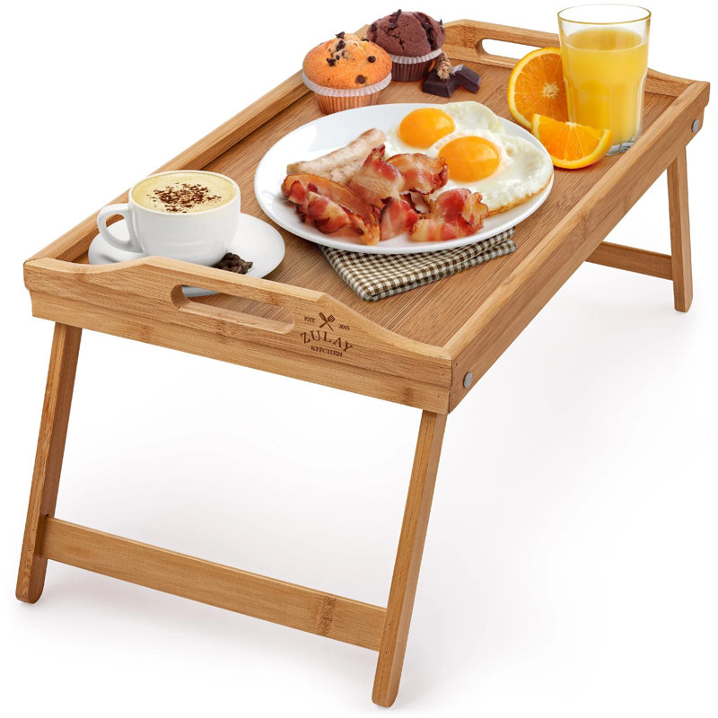 Zulay Solid Bamboo Foldable Breakfast Bed Tray with Handles