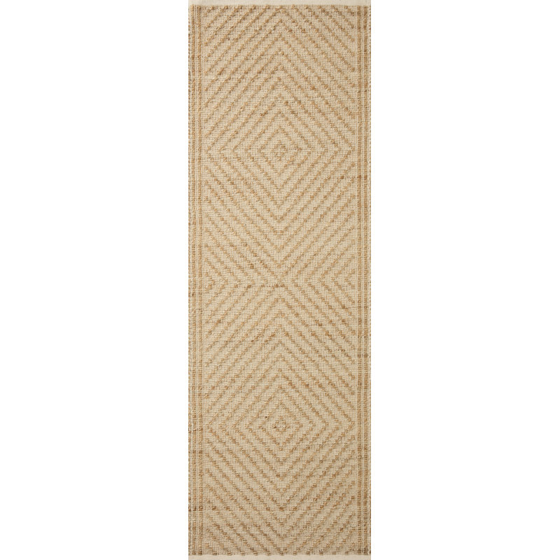 Ivory Geometric Flat Woven Cotton Runner Rug 96" x 30"