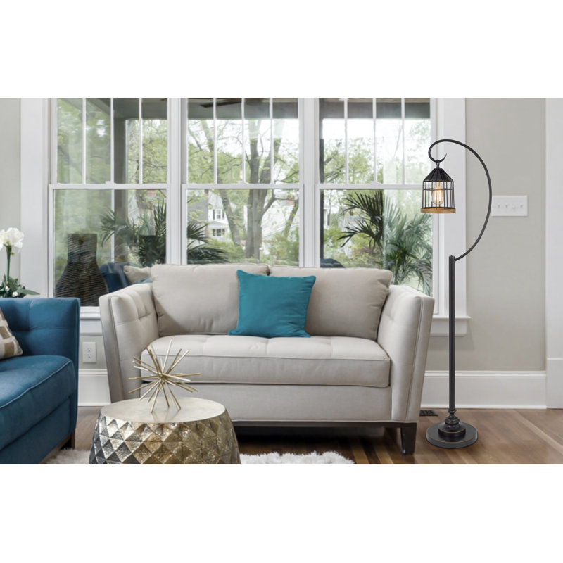 Valparaiso Slim Bronze Floor Lamp with Wooden Lantern Shade