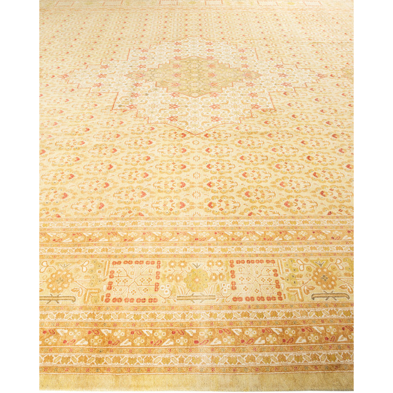 Hand-Knotted Ivory Wool Oriental 12'1" x 17'5" Rug
